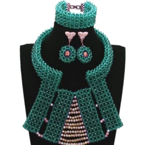Dudo Store Fine Jewelry Set For Celebrity Party Women Teal Blue Nigerian Bridal Beads Necklace Bracelet Earrings 3 Pcs Set 2019