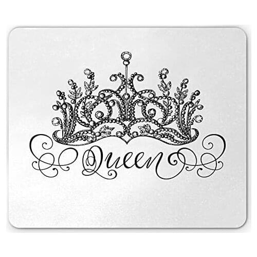 Queen Mouse Pad, Hand Drawn Crown With Queen Lettering Baroque Style Elements Calligraphy, Rectangle Non-Slip Rubber