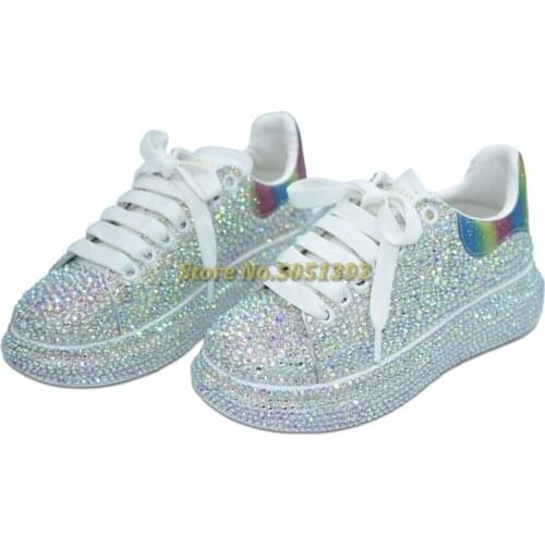 Crystal Women Casual Shoes Flat With Lace Up Handmade Round Toe Sneakers Matching Everything Fashion Women Shoes