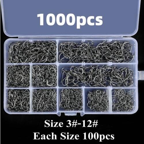 300-1000pcs/ Box Fishing Hooks Set High Carbon Steel Barbed Carp Fishhook For Soft Worm Lure Fly Fishing Hook Set Accessories