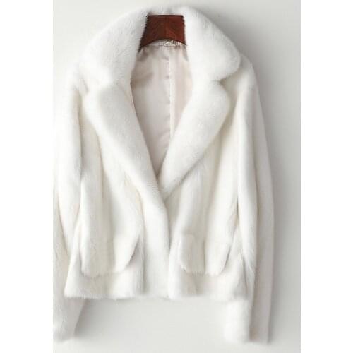 High Quality White Whole Mink Fur Coat Casual Female Windproof Jacket Slim Solid Color Silk Liner Outwear Winter Yellow Wear