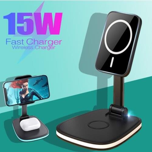 15W Qi Magnetic Wireless Charger Holder 3 in 1 Fast Charging Smart Phone Stand For iPhone 12 Pro Max For Apple Airpods Watch 6 5