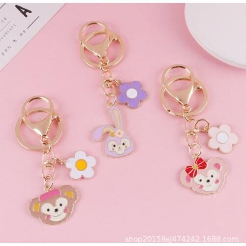 Cute Rabbit Flower Alloy Dripping Oil Keychain Cartoon Little Monkey Metal Pendant Couple Personality Bag Decoration