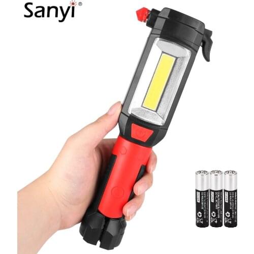 COB LED Flashlight Inspection Lamp Torch Work Light Hook Hanging Lantern For Car Repairing With Seat Belt Cutter Window Breaker