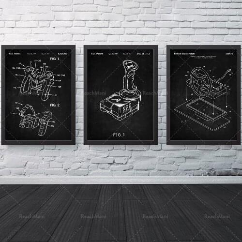 Video Game Patent Set of 3, Joystick Poster, VIdeo Game Art, Video Game Control Unit, Nursery Decor
