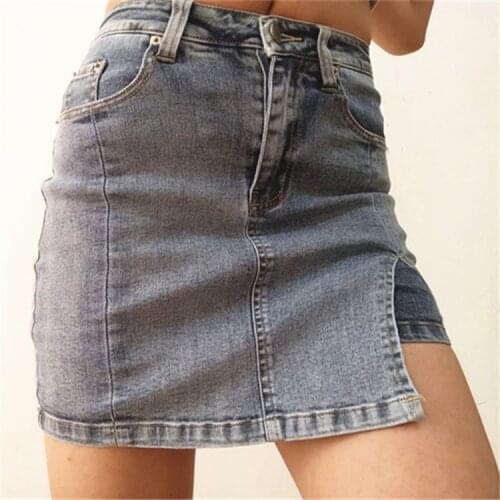 2020 new skirt A-line skirt high waist slim anti-glare package hip denim skirt