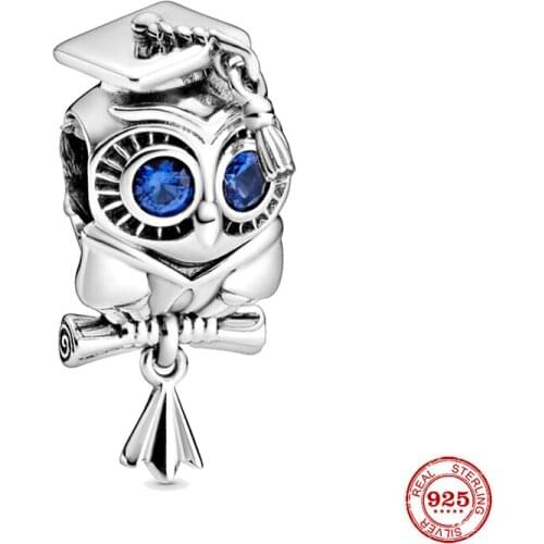 New 925 Sterling Silver Wise Owl Graduation Charm Fit Original Pandora Charm Bracelet Graduation Commemorate Jewelry Bijoux