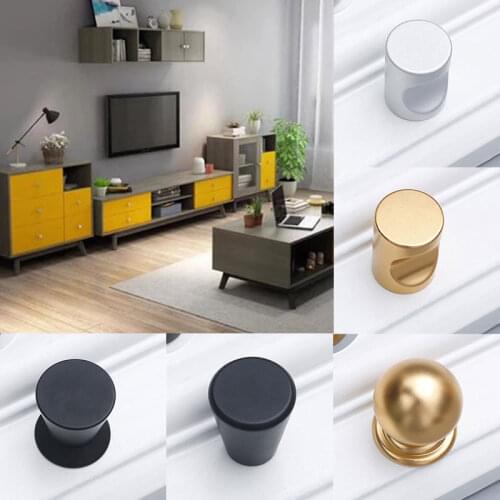 Solid single hole Aluminium Alloy Cabinet Handle Round Black Gold Knob Cupboard Black Gold Drawer Pull Furniture Hardware