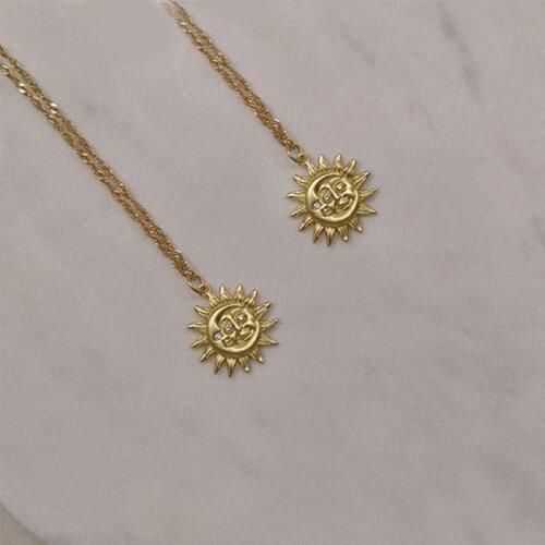 Minimalism Sun Face Necklace Pendant Stainless Steel Chain Punk Choker Statement Jewelry For Women Men Friendship Gift