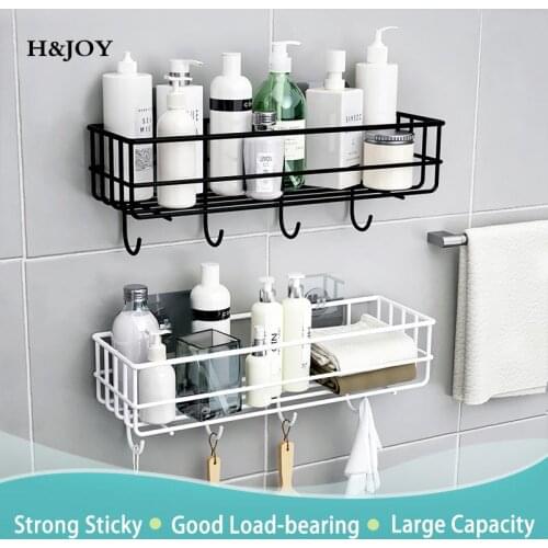 Wall Mounted Bathroom Shelves Floating Shelf Shower Hanging Basket Shampoo Holder WC Accessories Kitchen Seasoning Storage Rack