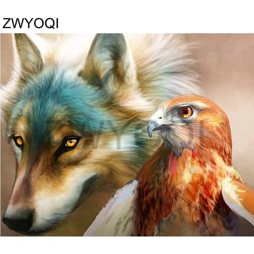 Full Round Diamond mosaic Wolf eagle Full Square Diamond embroidery Wolf eagle DIY 3D Diamond painting Cross stitch Wolf eagle