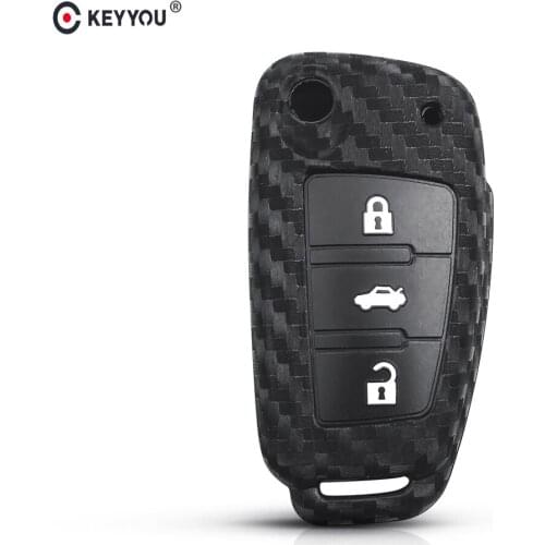 KEYYOU 3 Buttons Carbon Fiber Silicone Key Case For Audi Sline A3 A5 Q3 Q5 A6 C5 C6 A4 B6 B7 B8 TT 80 S6 Key Protector Cover