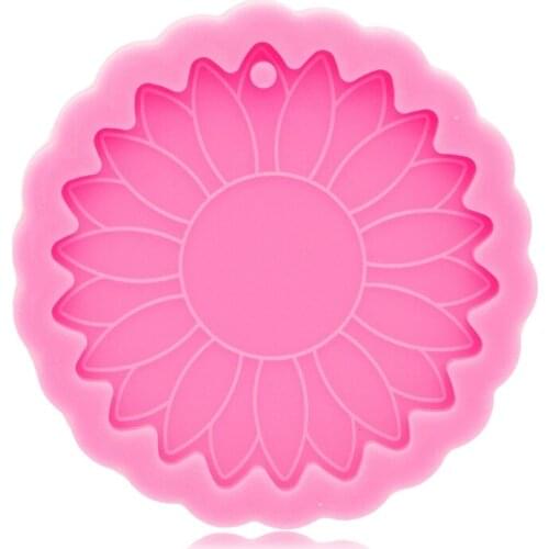Super Glossy Sun Flower Keychain Epoxy Resin Mold Keyring Casting Silicone Mould DIY Crafts Jewelry Pendant Making Tools X4YA
