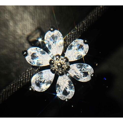 QTT Women Fashion 925 Sterling Silver Ring Elegant Flower Natural Zircon Stone Jewelry Wedding Engagement Party Ring