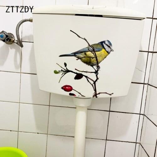 ZTTZDY 22.7×24CM Blue Tit On Branch Fashion Wall Decor Waterproof Stickers Creative Bathroom Toilet Decals T2-1484