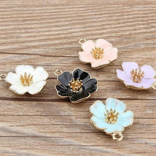 10 BULK! Sakura Flower Charm for Jewellery Making Earring Enamel Cherry Blossom Wedding Pendant Gold Plated Japanese FLORAL HJ39
