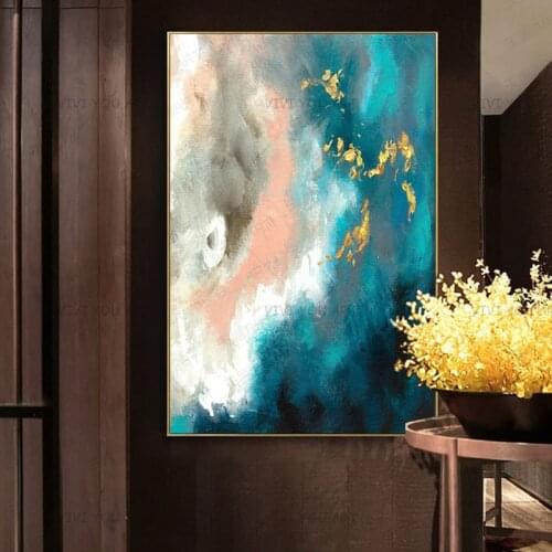 100% Handmade Painting Modern Large Abstract Green Gold Canvas Art Landscape Oil Painting Wall Pictures For Living Room No Frame