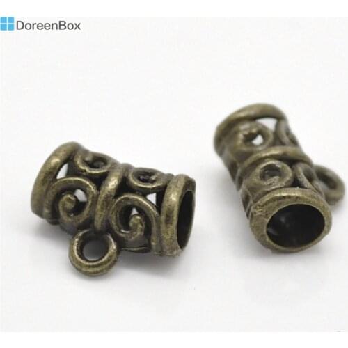 100 PCs Doreen Box Vintage Hollow Carved Bail Beads Antique Bronze Color For DIY Jewelry Making Accessories 11mmx9mm
