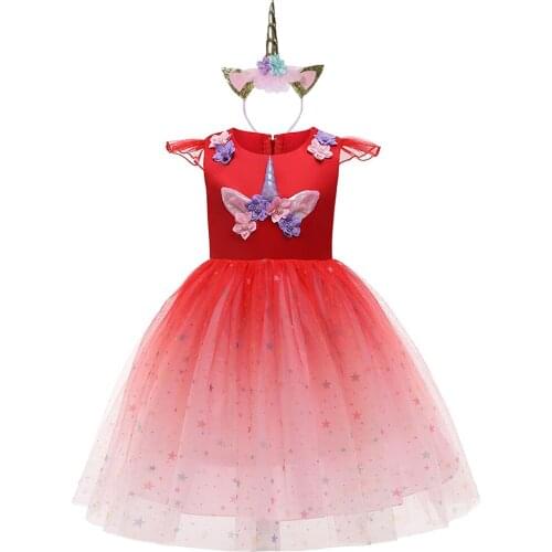 2021 New Unicorn Lace Cosplay Princess Dresses For Girls Christmas Costume Party Dress New Year Children Birthday Present