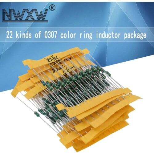 22 kinds of inductance 1/4W (0.25W) color ring inductor package 0307 color code inductor 1UH-1MH, a total of 220