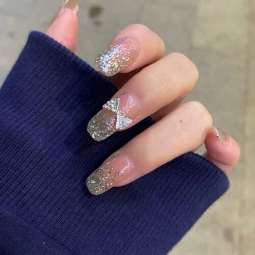 High Quality 24pcs Rhinestones Inlaid Nail Patch Glue Type Removable Long Paragraph Fashion Manicure Save Time False Nail Patch