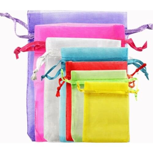 25/50pcs/lot 7x9 9x12 10x15 13x18 White Drawstring Organza Bags for Wedding Birthday Party Jewelry Gift Packaging Bags Pouches 5