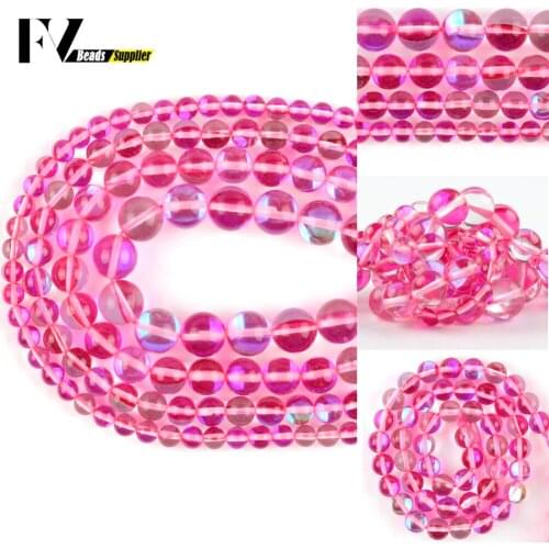 A + Natural Fuchsia Austrian Crystal Beads For Jewelry Making Diy Round Glitter MoonStone Beads Bracelet Necklace 6 8 10 12mm