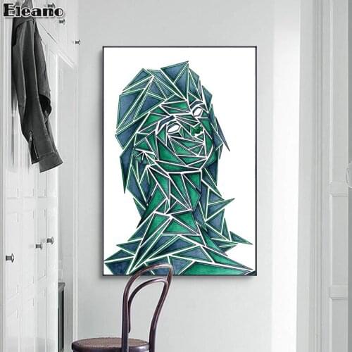 Green Woman Abstract Geometric Canvas Poster Nordic Modern Art WALL HOME DECOR Picture Custom Print Living Room Figure Painting