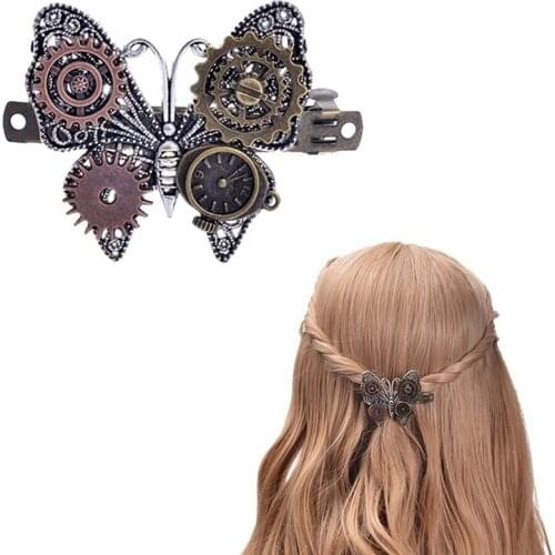 Steampunk Hair Accessories Vintage Handmade Metal Hair Clips Hairgrips Barrettes Gear Butterfly Clock Decoration For Women