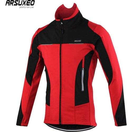 ARSUXEO Mandarin Collar Bicycle Winter Jacket Fleece Cycling Jacket Waterproof Reflective Mountain Bike Jacket Mens Windbreaker