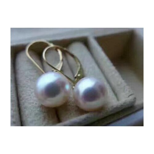 Free shipping>>>>noble jewelry new pair of 11-12mm south sea round white pearl earring 14k