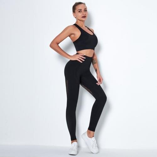 2 Piece Seamless Gym Set High Waist Leggings and Bra Top Set Workout Sport Suit Running Women Fitness Athletic Gym Sportswear