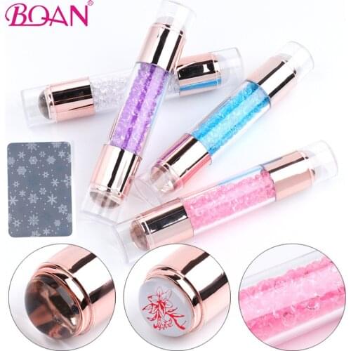 BQAN Crystal Double Head Nail Stamper Silicone Head Manicure Scraper Polish Transfer Template Kits Nail Art Stamping Plate Tools
