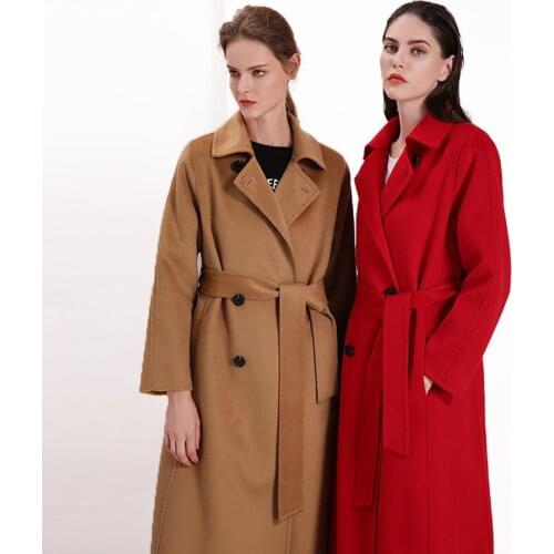 Long woolen blends cashmere coats for women 2019 autumn winter ladies jackets plus size overcoat double sided red coffee fashion