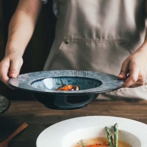 European creative ceramic straw hat plate thick soup plate soup bowl western tableware dish pasta plate flying saucer plate rest