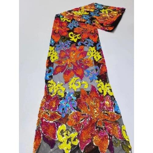 French Sequins Lace Fabric 2021 High Quality Embroidery African Net Laces Nigerian Tulle Fabrics 5 Yards/piece