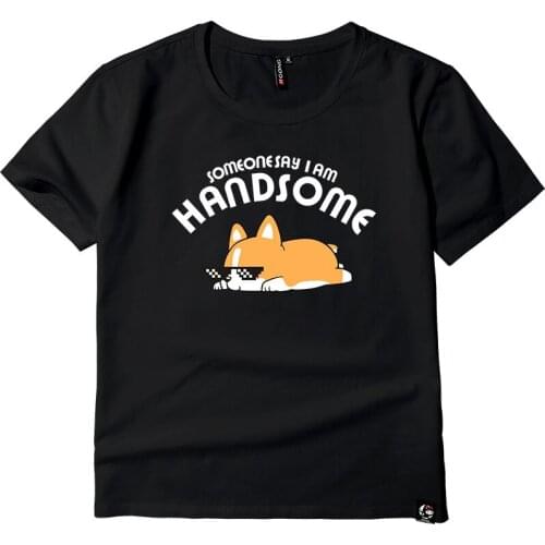 Handsome Corgi Dog Printed Tshirt T Shirts Summer Hip Hop Streetwear T Shirts High Quality Cotton Short Sleeve T-Shirts