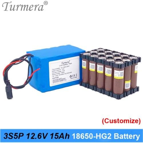 Lithium Battery Pack 3S5P 12V 15Ah Rechargeable Use HG2 3000mAh battery with 40A BMS for uninterrupted power supply 10.8V 12.6V