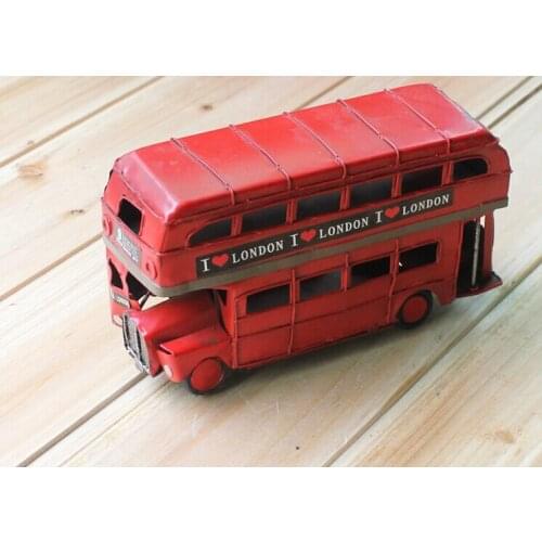 Handmade Metal Kids class toy Car model Retro classic double-decker bus small sizes Home Decoration Childrens toys Crafts Gift