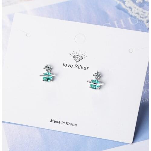 925 Sterling Silver Cute Green Universe Planet Star Earrings With Glitter Zircon Women Girls Gifts Fashion Jewelry S-E741