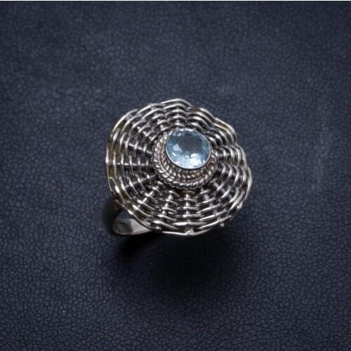 Natural Blue Topaz Handmade Unique 925 Sterling Silver Ring, US size 6 X2940