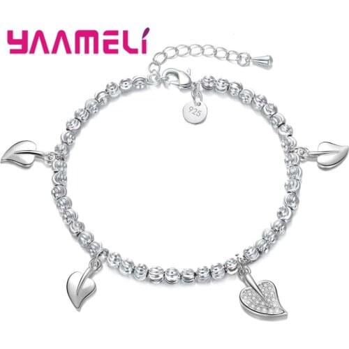Latest Top Quality Women Trendy Jewelry Gift Leaves Bracelet 925 Sterling Silver Cubic Zirconia Jewelry Accessory Chain