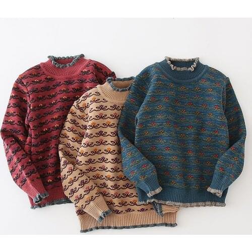 New Fashion Flower Kids Sweaters Spring Winter Baby Boys Girls Warm Tops Plus Velvet Thicken Knitted Bottoming High Quality