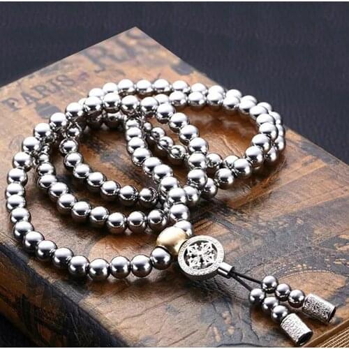 Necklaces For Men Outdoor Self Defense Chain Full Steel Martial Arts Weapon 108 Stainless Steel Buddha Beads Necklace Chain