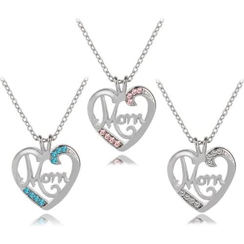 Hollow Love Heart Mothers Day Gift Letter MOM Zircon Pendant Necklace Love Woman Mother Girl Gift Wedding Blessing Jewelry