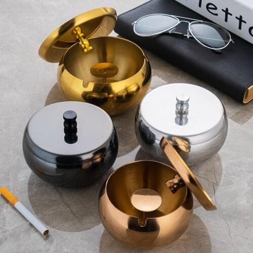 1Pc Round Shape Ash Tray Stainless Steel High Temperature Resistant Ashtray Home Desktop Ash Holder Smoking Accessories ashtray