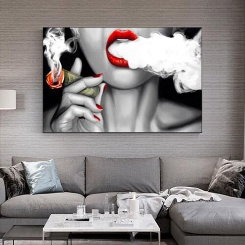 Sexy Girl Smoking A Cigar Posters And Prints Red Lips Wall Art Canvas Prints Modern Pop Art Paintings For Home Wall Decoration
