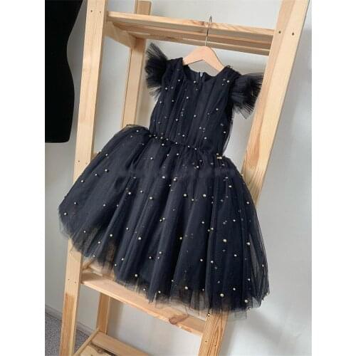 Real Picture Infant Girls Dresses Full Pearls Bow Knee Length Princess First Birthday Dress Kids Clothes Special Occasion