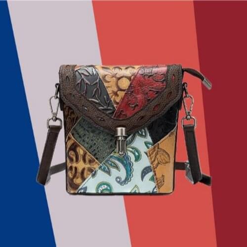2020ethnic Style New First Layer Cowhide Womens Messenger Bag Contrast Color Shoulder Bag Female Trendy Bag Free Shipping