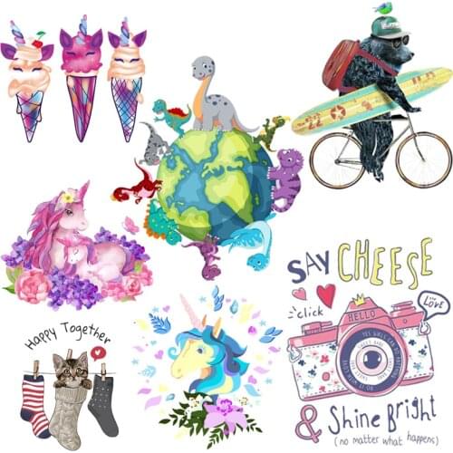 Iron-on Cartoon Rainbow Unicorn Patches For Clothes Cute Animal Heat Thermal Transfer For Clothing Stickers Washable Applique